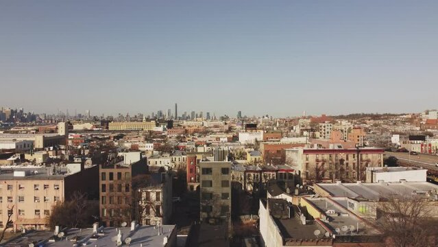 Aerial drone footage of South Brooklyn, Sunset Park, New York, United States 4K