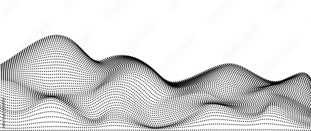 Poster Wavy dotted stripes background. Curve dashed lines pattern. Abstract black contour texture. Landscape terrain concept. Vector wallpaper illustration.