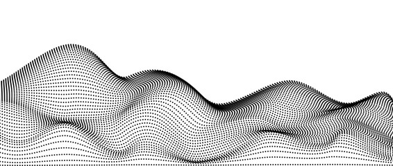 Wavy dotted stripes background. Curve dashed lines pattern. Abstract black contour texture. Landscape terrain concept. Vector wallpaper illustration.