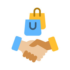 Affiliate flat icon for marketing, partnership, commerce and shopping, handshake logo
