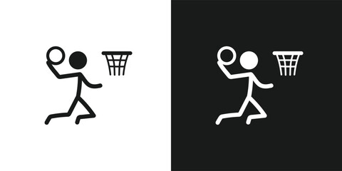 Playing basketball icon pictogram vector design. Stick figure man baseball player jumping making a dunk vector icon sign symbol pictogram