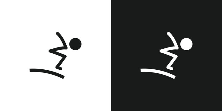 Diving icon pictogram vector design. Stick figure man diving athlete on the diving board preparing to jump and dive vector icon sign symbol pictogram. Water sports concept