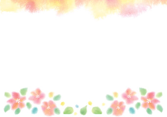 水彩絵の具で描いたふわっとしたピンクの花の横型背景