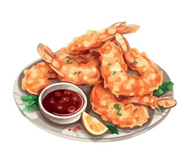 Grilled seafood plate with prawn and sauce