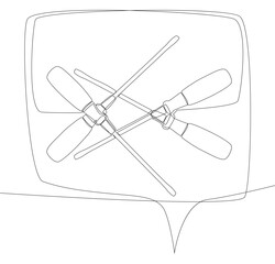 One continuous line of speech bubble with Screwdriver. Thin Line Illustration vector concept. Contour Drawing Creative ideas.