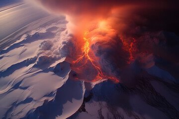 Epic iceberg island in fire and ice volcano under the storm global warming