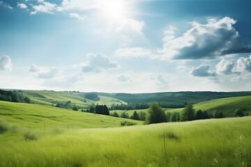 Obraz premium landscape with green grass and clouds