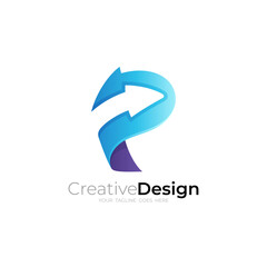 Obraz premium Symbol P logo with abstract design colorful, 3d style, P logo and arrow