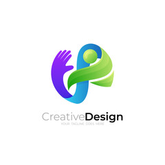 Abstract hand care logo with human , community logo template, charity