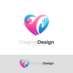Heart logo and people care design combination, charity logos