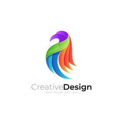 Eagle logo with 3d colorful design, animal icon, colorful style