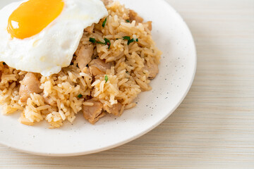 fried rice with pork and fried egg in Japanese style