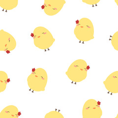 Seamless pattern cartoon chick on white backgroun
