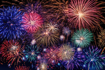 Gorgeous fireworks in the night sky. Free photo - obrazy, fototapety, plakaty