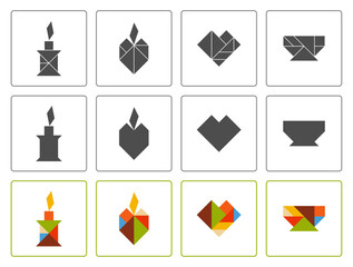 Tangram puzzle for kids. Set of tangram shapes.