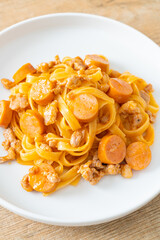 spaghetti pasta sausage and minced pork