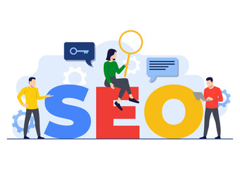 SEO optimization, Search engine optimization, People analysis keywords and optimizing data settings, Performance marketing, analytics and search engine ranking concept