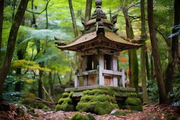 Japanese Decorative mini pagoda in a green garden