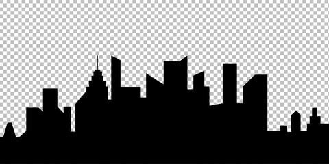Fototapeta premium City skyline on transparent background in black colors. Vector Illustration.