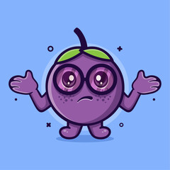 kawaii mangosteen fruit character mascot with confused gesture isolated cartoon in flat style design 