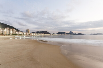 Dawn on Copacabana beach in Rio de Janeiro.
