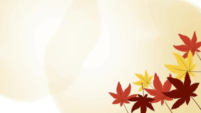 紅葉がモチーフの落ち葉が揺れる水彩風背景イラストフレームアニメーション動画　ループ可能