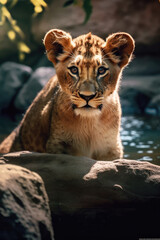Fototapeta na wymiar Portrait of a Lion in the african savannah