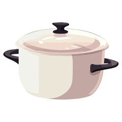 Cooking stew in a metal saucepan with lid
