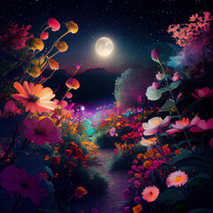 Obraz na płótnie Canvas Luminous Blossoms: The Glowing Flower Garden