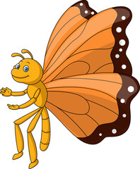 Cute butterfly cartoon flying on white background