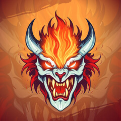 Dynamic Fire Demon Mascot Logo Design: Vector Illustration for Badges, Emblems, and T-Shirt Printing