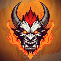 Fire Demon: Mascot Logo Design Vector for Esport and Sport Team, Badge, Emblem, T-Shirt Printing