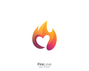 Fire love with smooth gradient logo