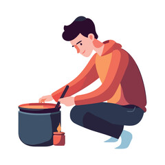 One person sitting, smiling, holding a pot