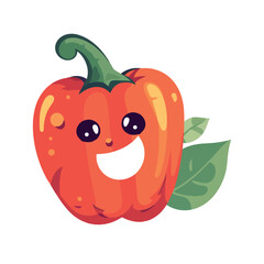 Cute cartoon pepper smiles, promoting healthy eating