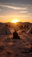 camel caravan in the desert 