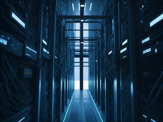 Modern digital data center computer network room - Generative AI