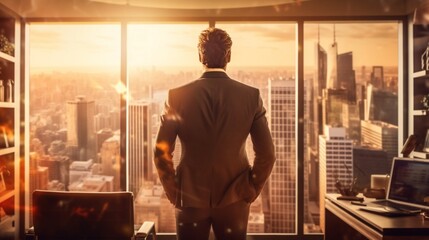 Fototapeta na wymiar silhouette of a businessman in the window. Generative AI