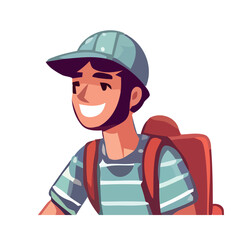 Smiling man with backpack enjoys outdoor adventure
