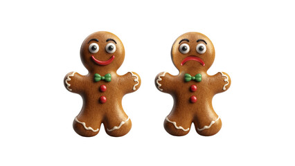 Obraz premium Gingerbread Man Cookie Emotions. Merry and Melancholic Faces on Transparent PNG Background for Christmas Delights. 