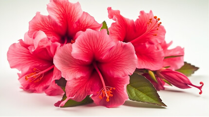 Group flower of pink Hibiscus rosa-sinensis or shoeblack plant isolated on white background. Generative ai technology.