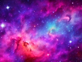 Naklejka premium Colorful space galaxy cloud nebula. Stary night cosmos. Universe science astronomy. Supernova background wallpaper. Generative AI.