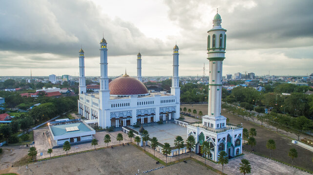 Beautiful mosque at Pontianak, West Kalimantan, Indonesia. Aerial view