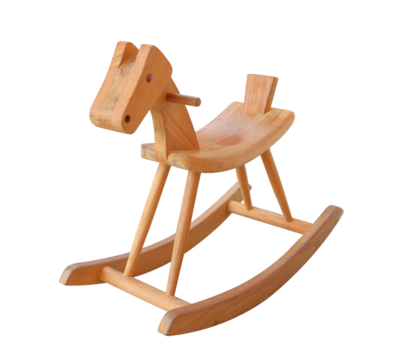 Wooden rocking horse toy for kids to ride isolated on transparent background