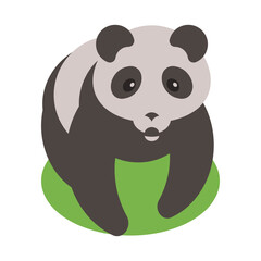 Cute panda sitting on green grass. Vector illustration.