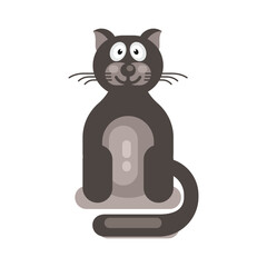 Black cat with big eyes. Cute cartoon character. Vector illustration