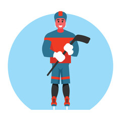 Hockey player in a helmet and gloves. Flat vector illustration.