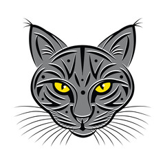 Vector illustration of a cat head. Design elements for logo, label, emblem, and sign.
