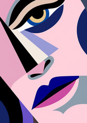 cubist woman abstract portrait modern fashion line face poster graphic cubism. Generative AI.