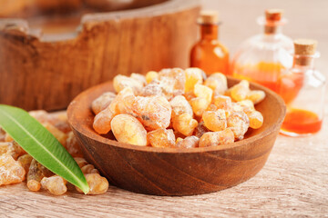 Frankincense or olibanum aromatic resin used in incense and perfumes.
